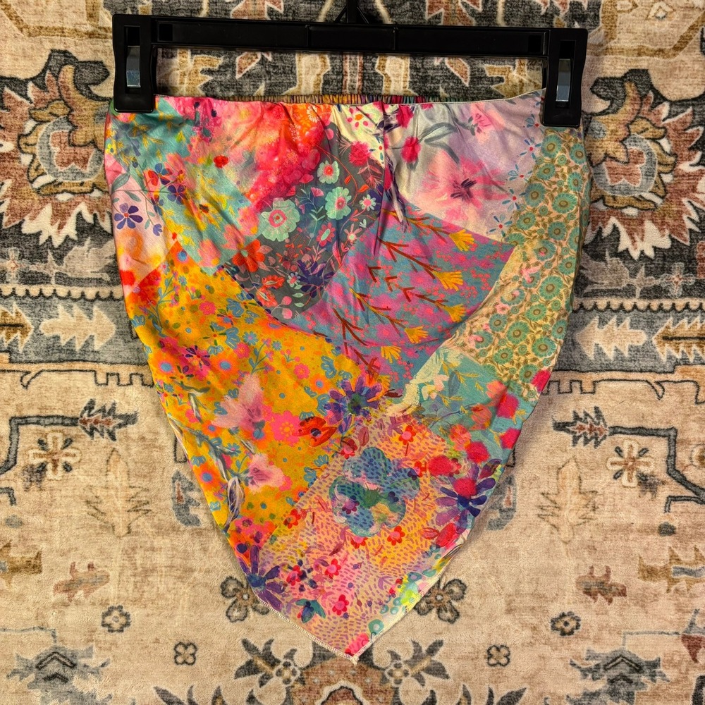 Natural Life Floral Patchwork Bandana Top Multicolor Boho Handkerchief Hem Small